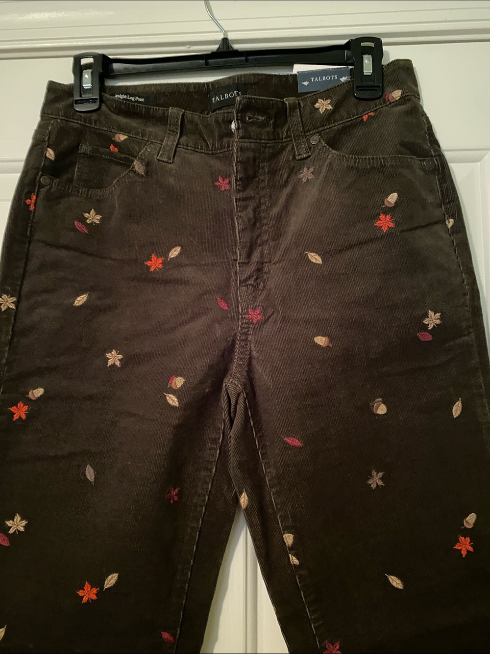 Talbots Brown High Waist Corduroy Straight Leg Pant - Brown w Autumn Print Sz 4